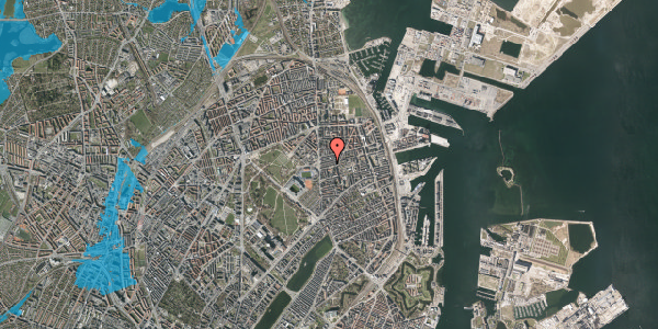 Oversvømmelsesrisiko fra vandløb på Viborggade 18, st. , 2100 København Ø