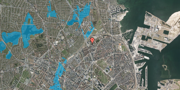 Oversvømmelsesrisiko fra vandløb på Vognmandsmarken 5, 1. th, 2100 København Ø