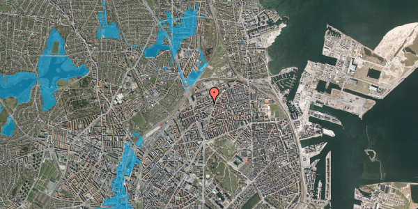 Oversvømmelsesrisiko fra vandløb på Vognmandsmarken 36, st. th, 2100 København Ø