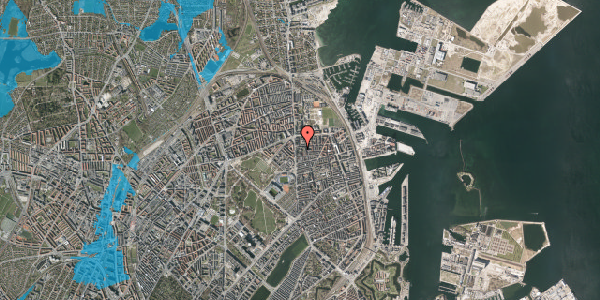 Oversvømmelsesrisiko fra vandløb på Vordingborggade 6B, 1. 11, 2100 København Ø