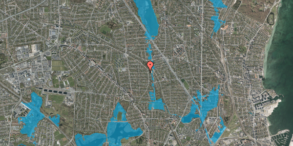 Oversvømmelsesrisiko fra vandløb på Fruevej 56, 2870 Dyssegård