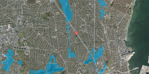 Oversvømmelsesrisiko fra vandløb på Teglværksbakken 20, 2900 Hellerup