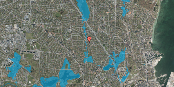 Oversvømmelsesrisiko fra vandløb på Thulevej 14, 2870 Dyssegård