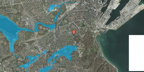 Oversvømmelsesrisiko fra vandløb på Dyrehavevej 9, 8000 Aarhus C