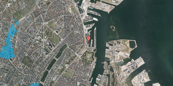 Oversvømmelsesrisiko fra vandløb på Pakhusvej 2, 3. th, 2100 København Ø