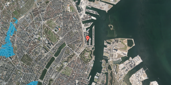 Oversvømmelsesrisiko fra vandløb på Pakhusvej 10, 1. th, 2100 København Ø