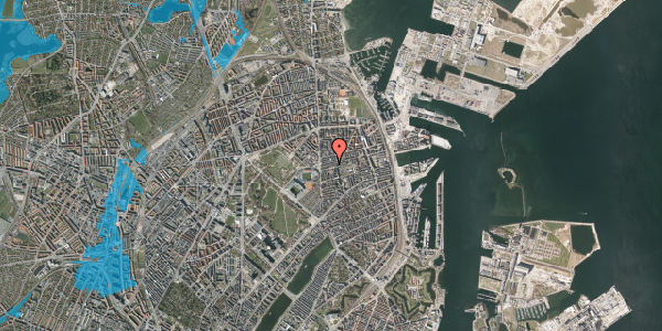 Oversvømmelsesrisiko fra vandløb på Viborggade 22, kl. tv, 2100 København Ø