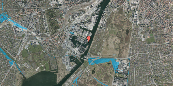 Oversvømmelsesrisiko fra vandløb på Teglholmens Østkaj 36, 2450 København SV