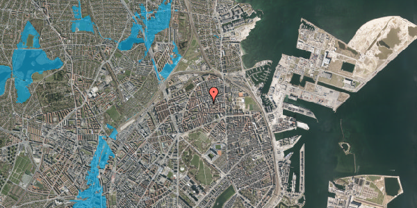 Oversvømmelsesrisiko fra vandløb på Masnedøgade 28, 1. tv, 2100 København Ø