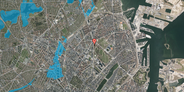 Oversvømmelsesrisiko fra vandløb på Nørre Allé 73, 2100 København Ø