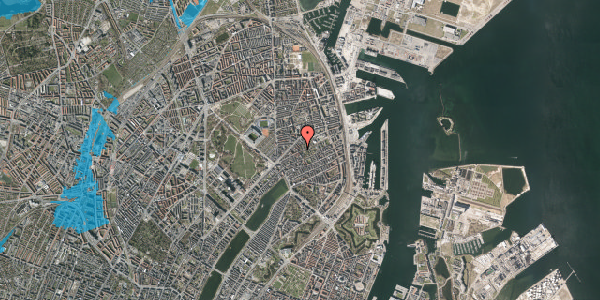 Oversvømmelsesrisiko fra vandløb på Rosenvængets Hovedvej 19, 2100 København Ø