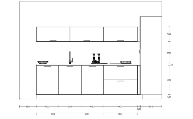 Hoekopstelling met kastenwand