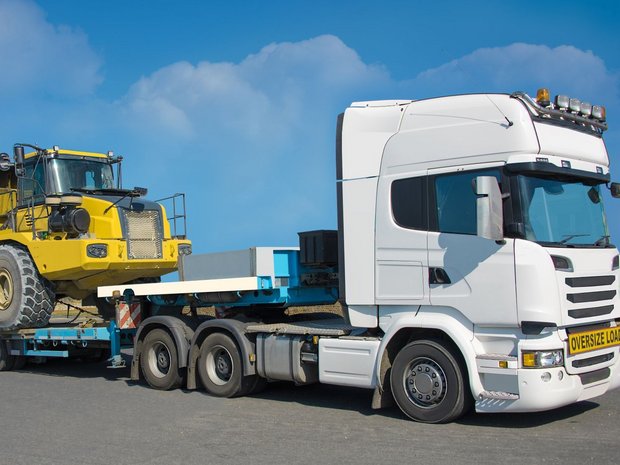 Commercial truck with trailer parked, logistics and transport.