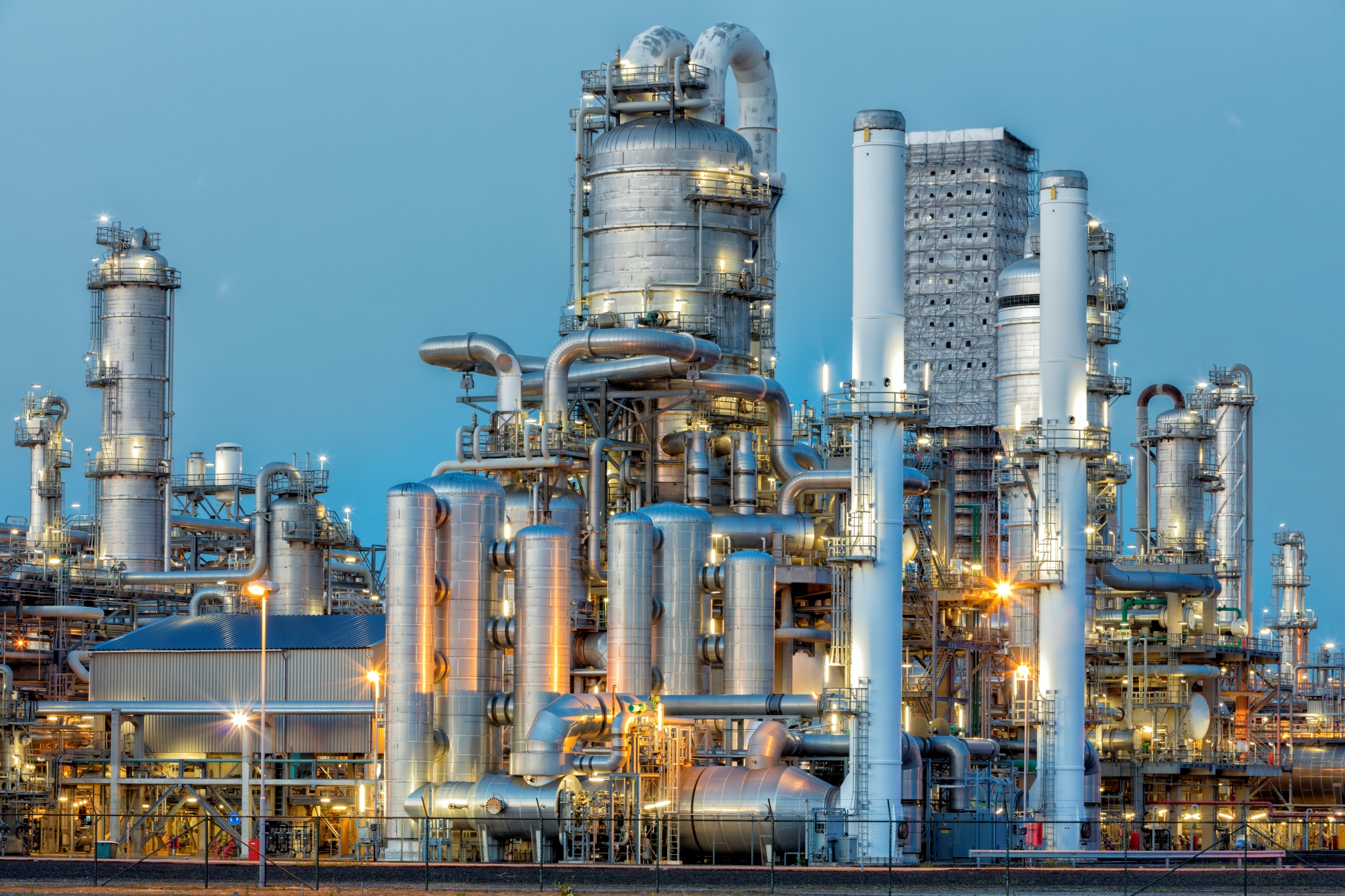Industrial Process Plant with Steel Pipelines and Equipment
