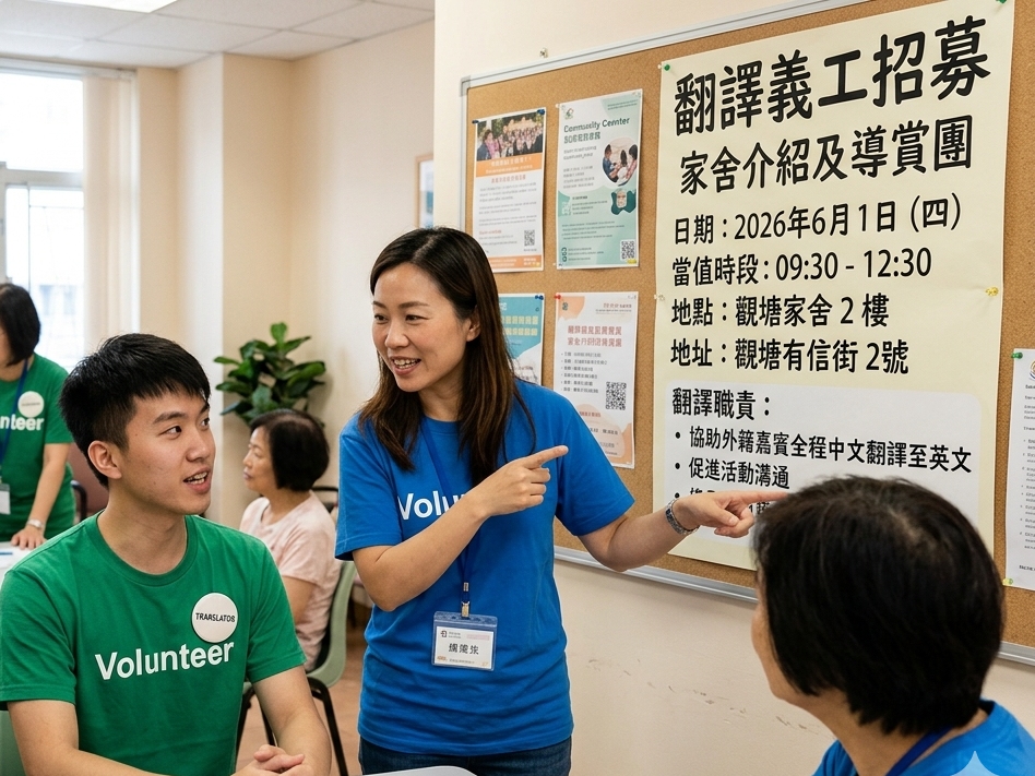 請即報名參加翻譯義工招募 - 家舍介紹及導賞團,成為義工 Volunteer for now