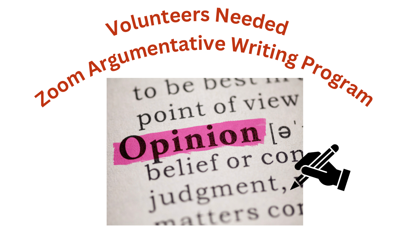 請即報名參加,成為義工 Volunteer for English Argumentative Writing (Saturdays Zoom Class) now