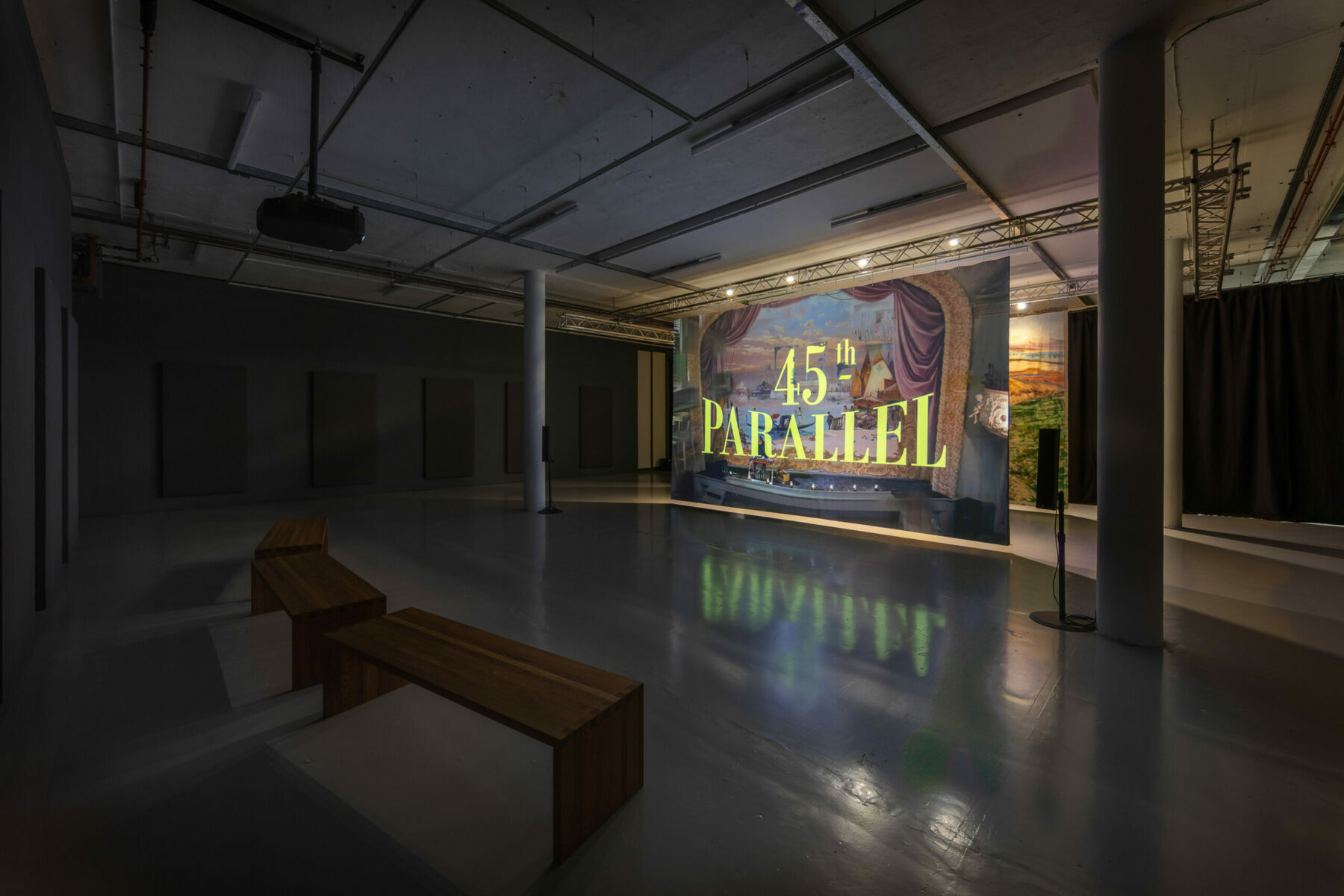 A video projection in a dark gallery space.