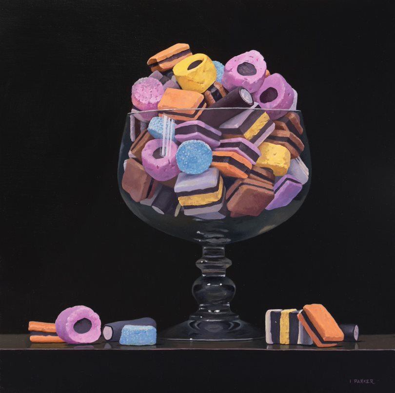 Ian Parker Liquorice Allsorts Oil 35x35cm 2350