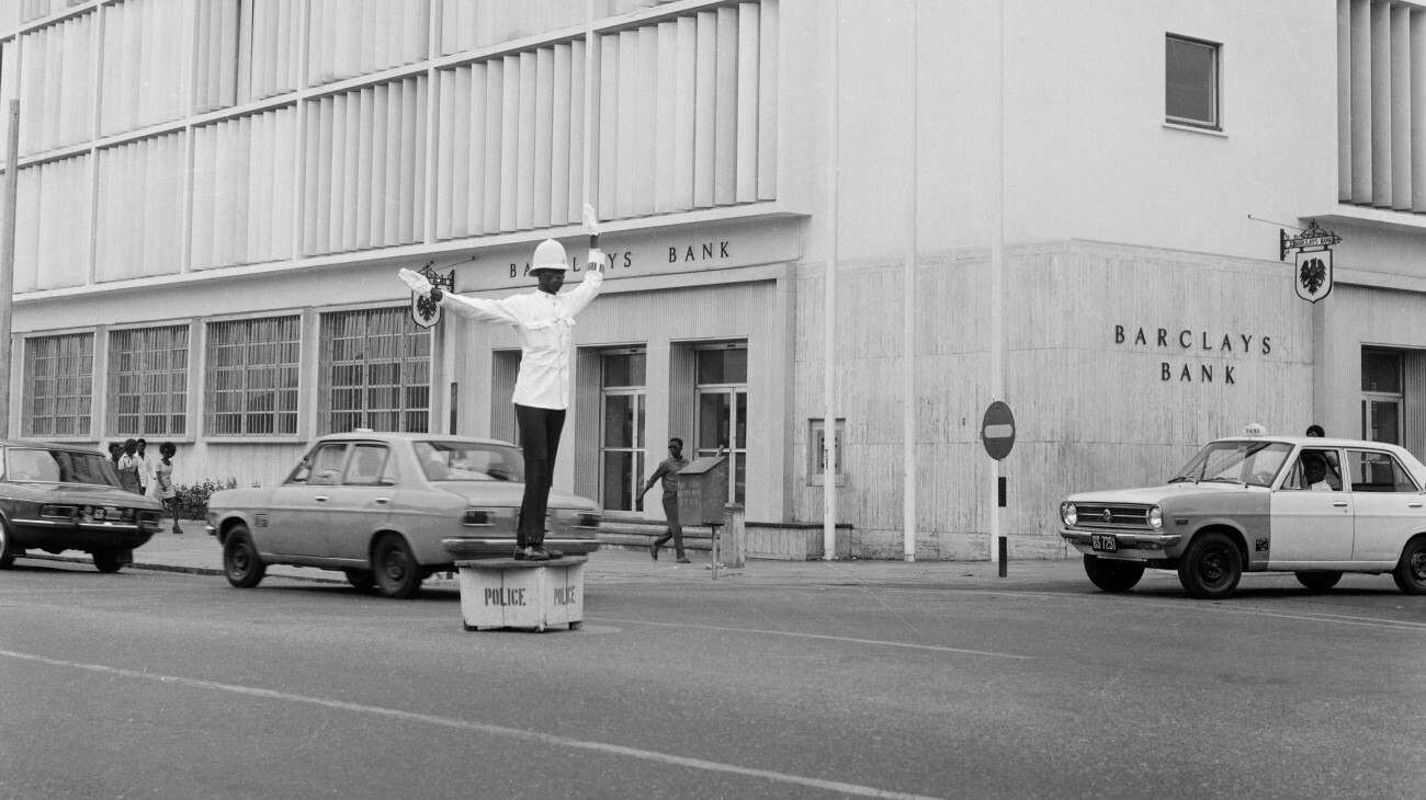 Policeman directing traffic