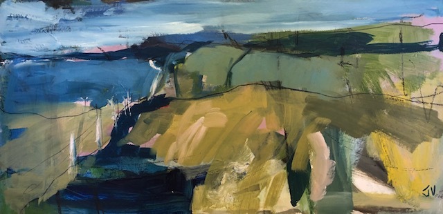 Joanna vollers Devon coastline 76 x 38 cms Oil on board 950