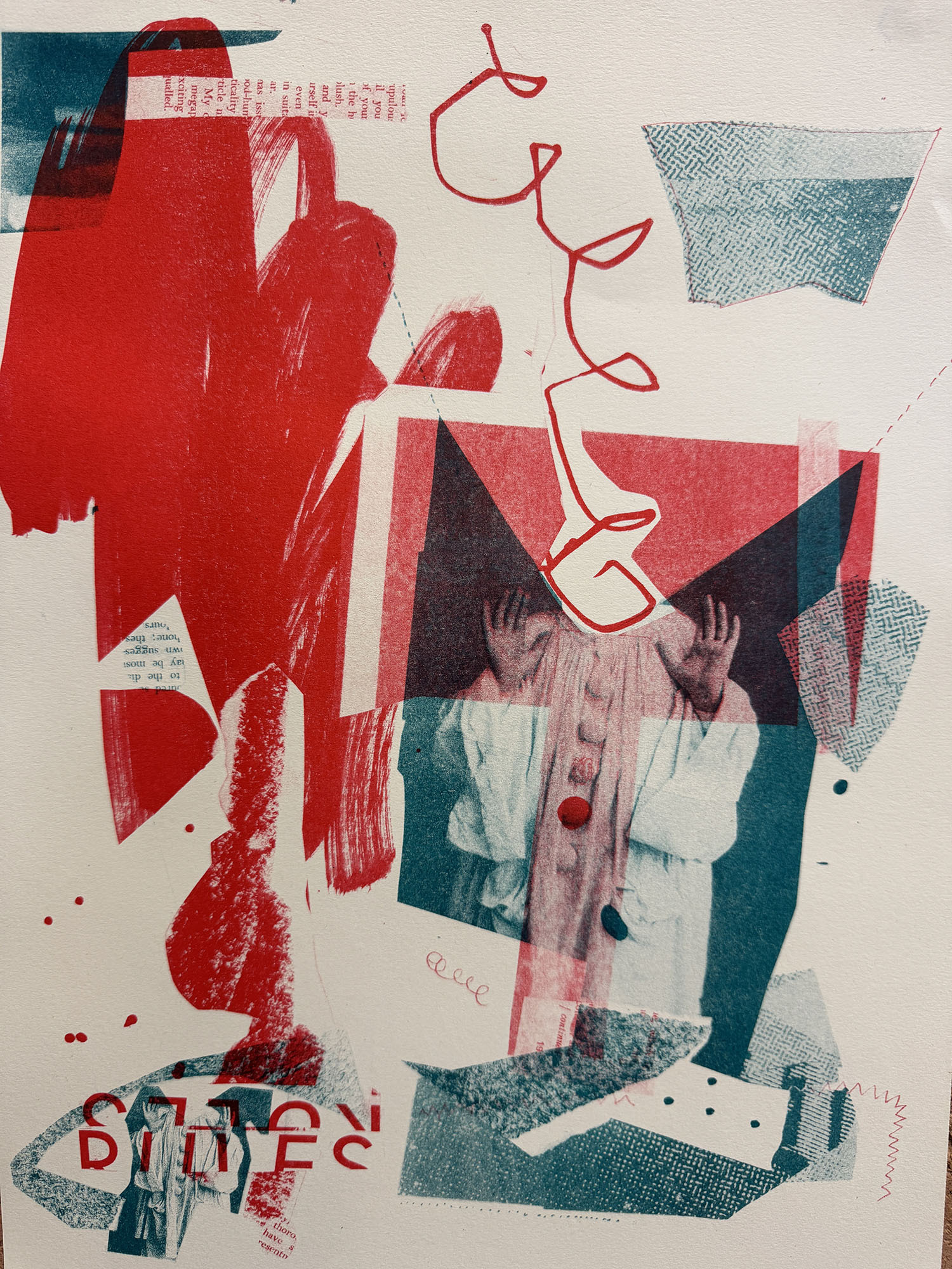 White, red, and blue collage
