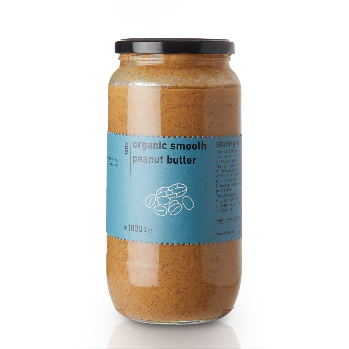 Organic Smooth Peanut Butter - 1000g - Raw Gorilla