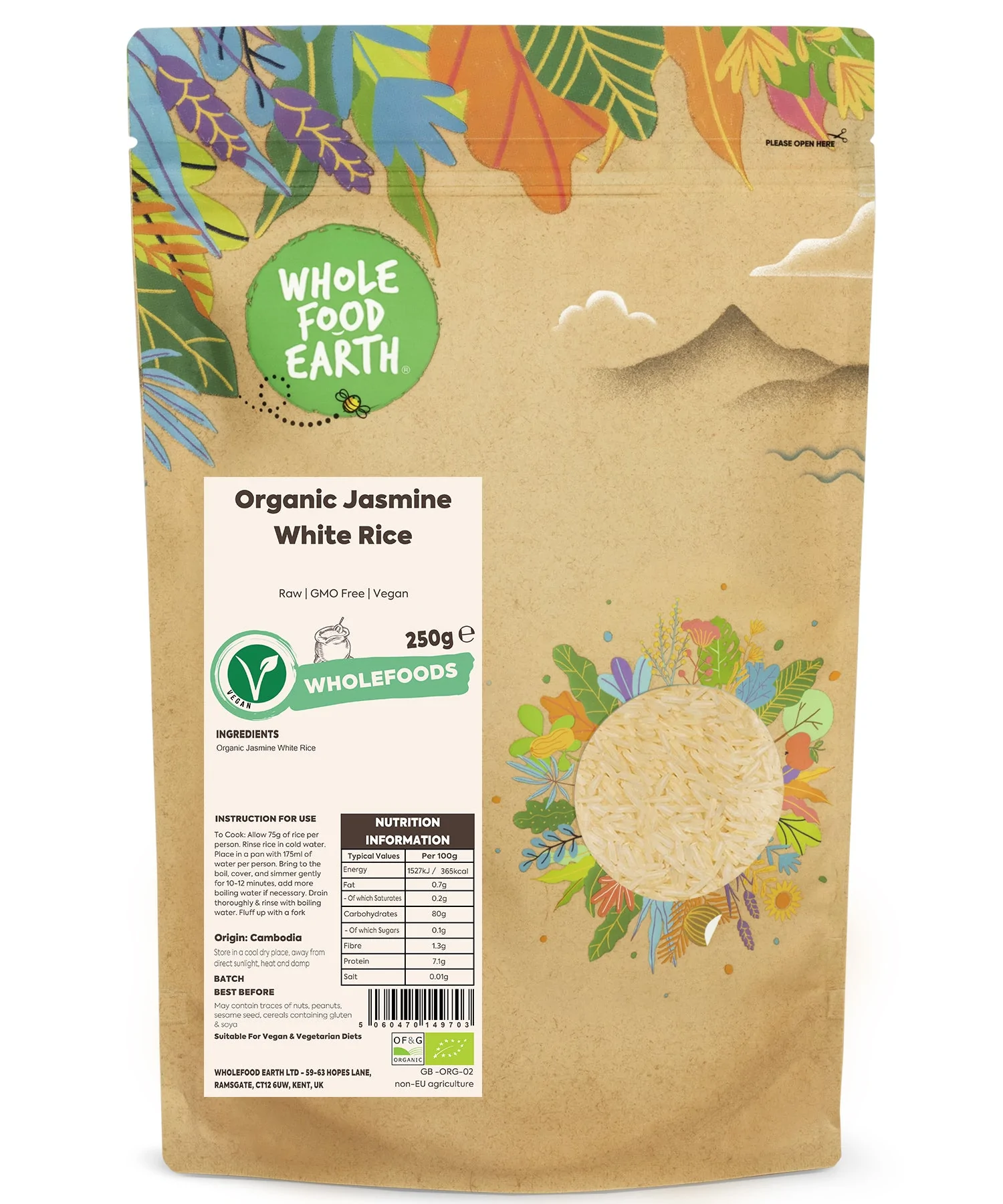 Organic Jasmine White Rice 250g