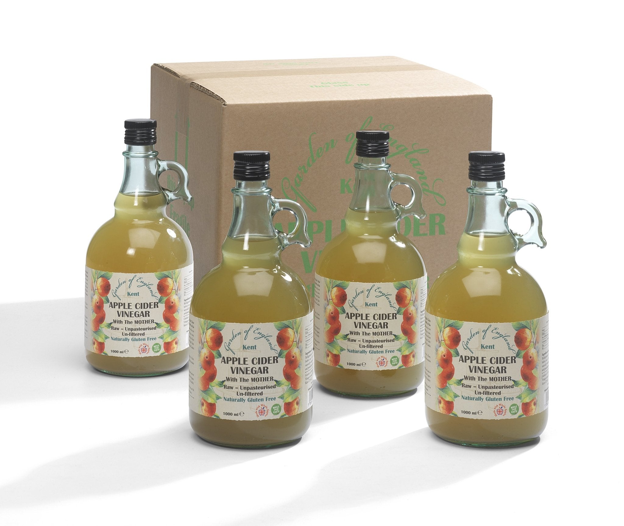 Kent Apple Cider Vinegar 4 x 1L With "Mother" | Raw | Unpasturised | Unfiltered | GMO Free