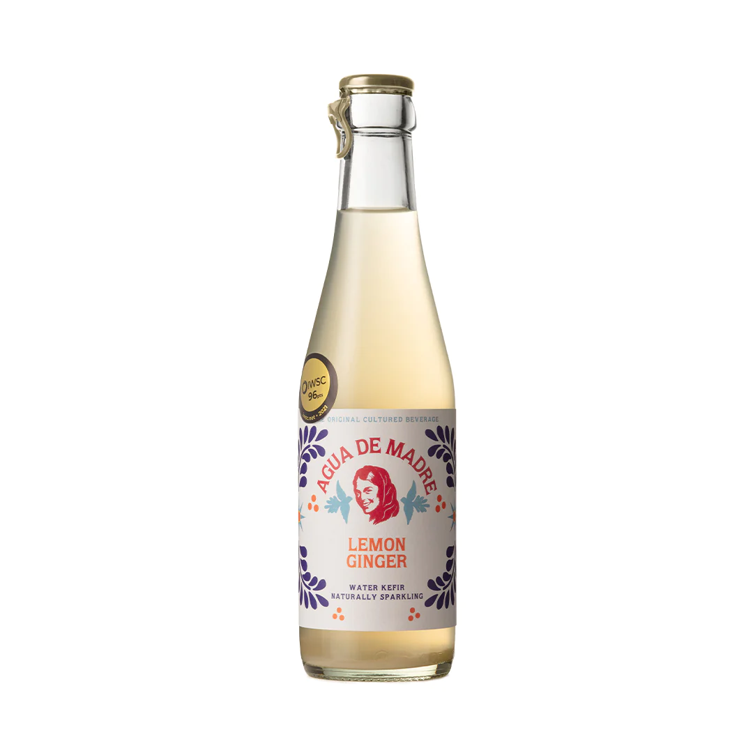 Agua de Madre Lemon & Ginger Live Water Kefir | Delivered Fresh & Chilled | Sparkling Probiotic Drink | Vegan and Certified Organic | A Natural Route to Better Gut Health