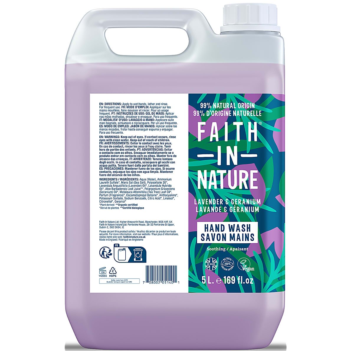 Lavender & Geranium Hand Wash - Faith in Nature - 5L
