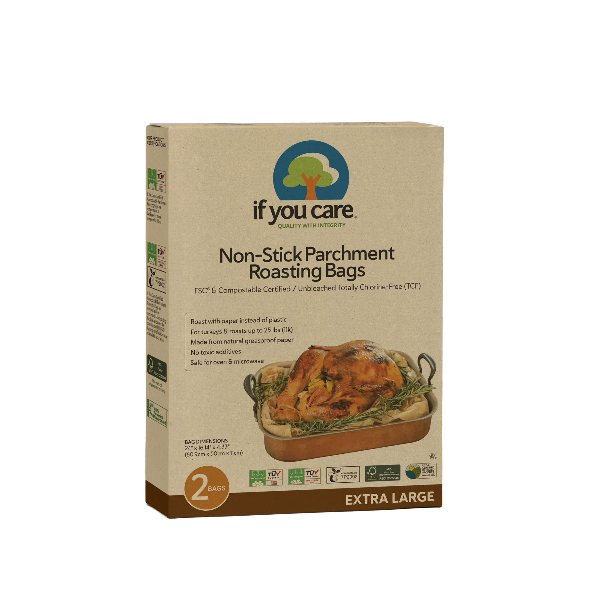 Unbleached Compostable Medium Roasting Bags FSC Certified - If You Care - 6 bags
