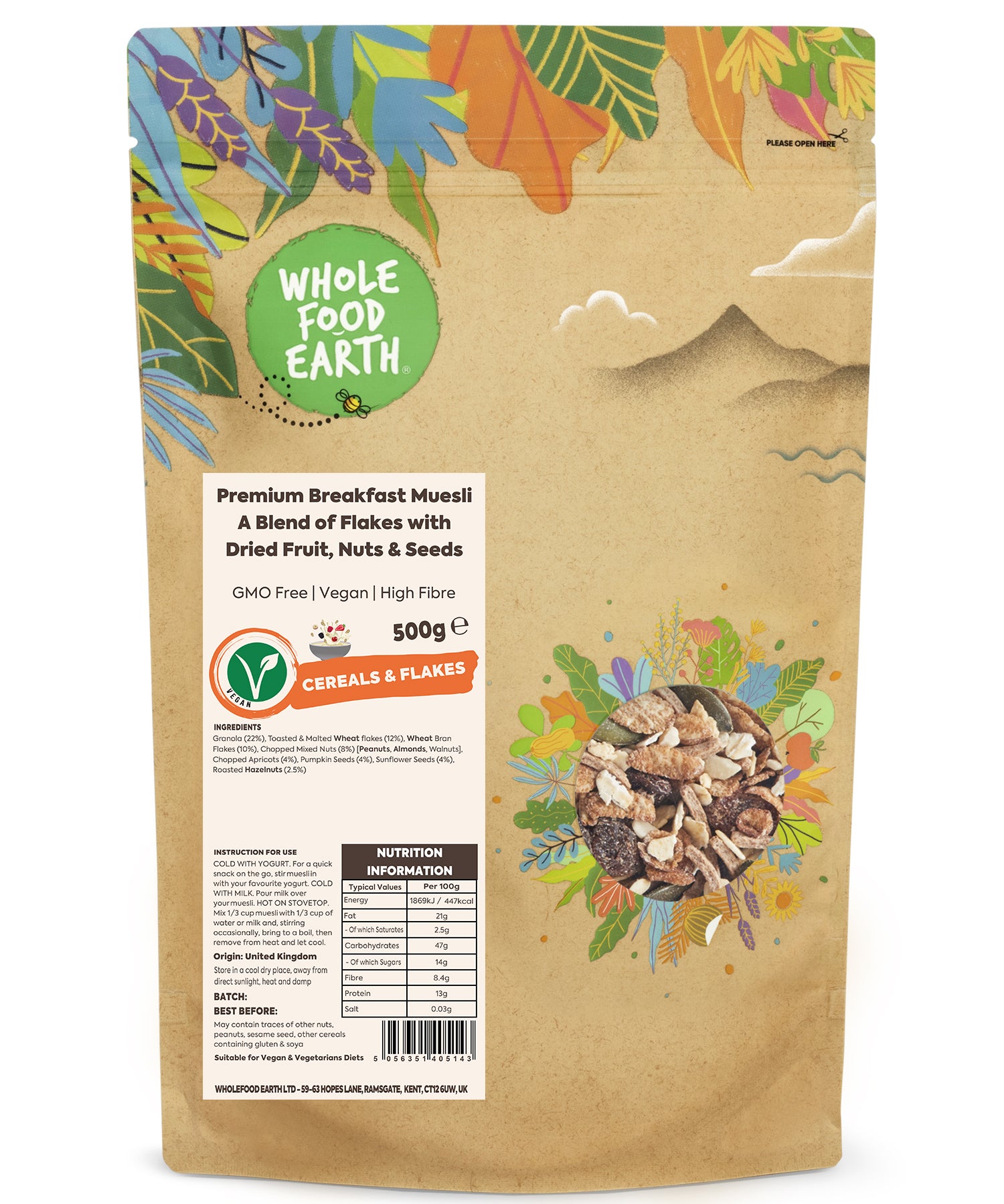 Premium Breakfast Muesli A Blend of Flakes with Dried Fruit, Nuts & Seeds