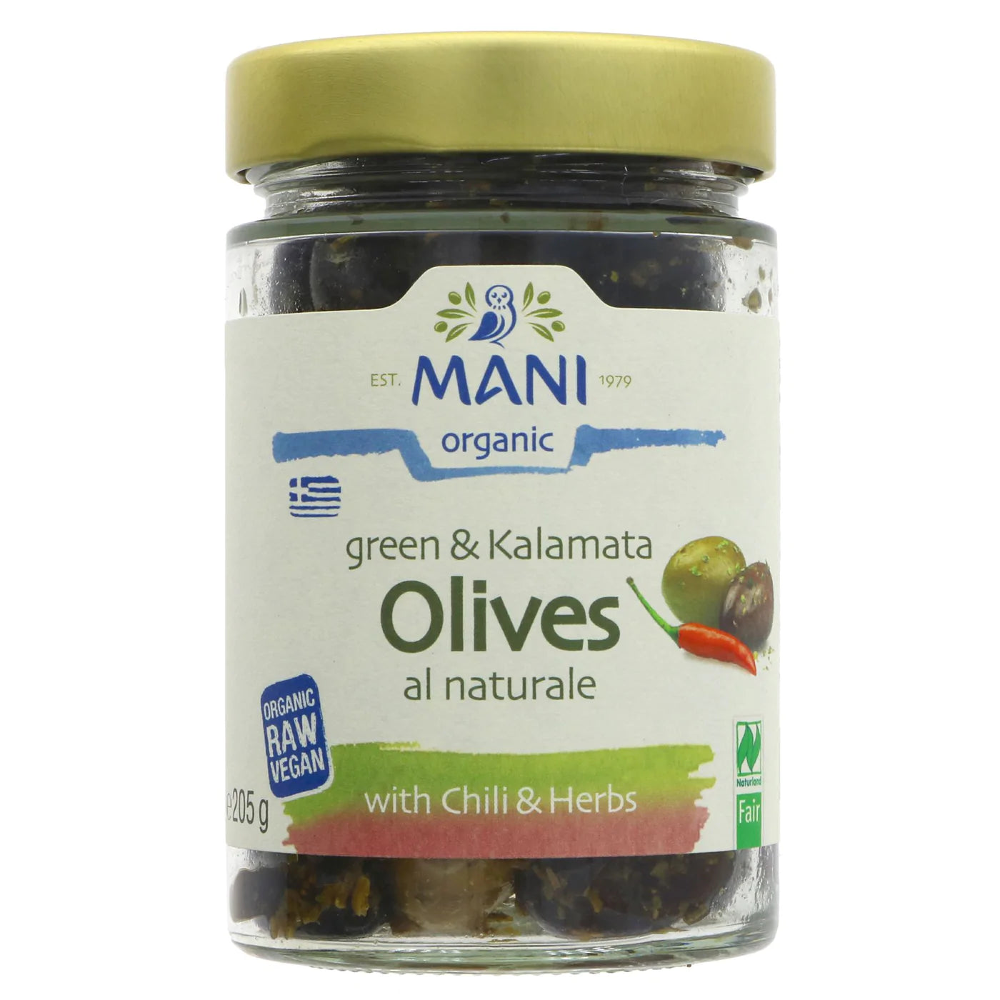 Organic Mixed Olives with Chili & Herbs - Mani - 205g