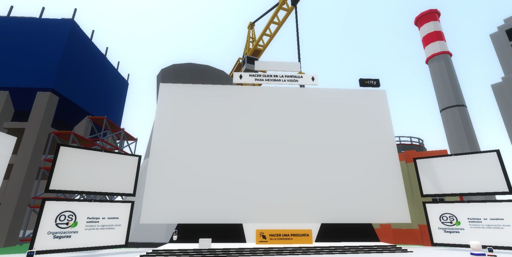 Escenario creado para Organizaciones Seguras, la cual organizó un webinar sobre construcción e industria | vcity.io