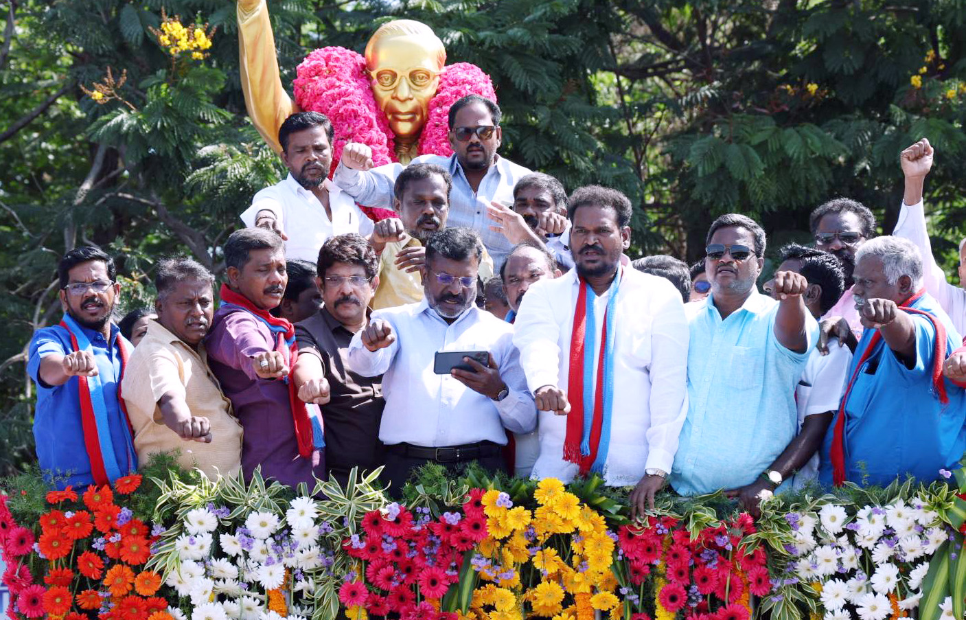 Thol. Thirumavalavan garlanded the Ambedkar statue and took an oath.