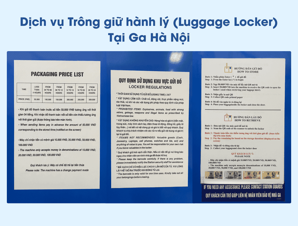 Hướng dẫn chi tiết sử dụng dịch vụ trông giữ hành lý tại ga hà Nội
