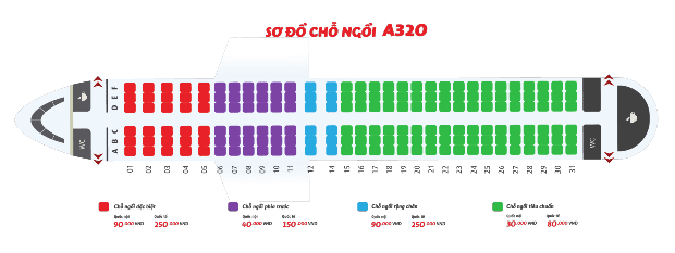 Sơ đồ chỗ ngồi airbus a320 | VeXeRe