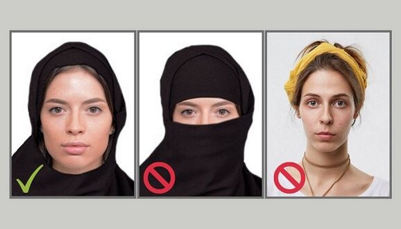 Correct way to pose with religious coverings for a passport photo