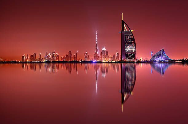 Dubai skyline reflection, Dubai, United Arab Emirates