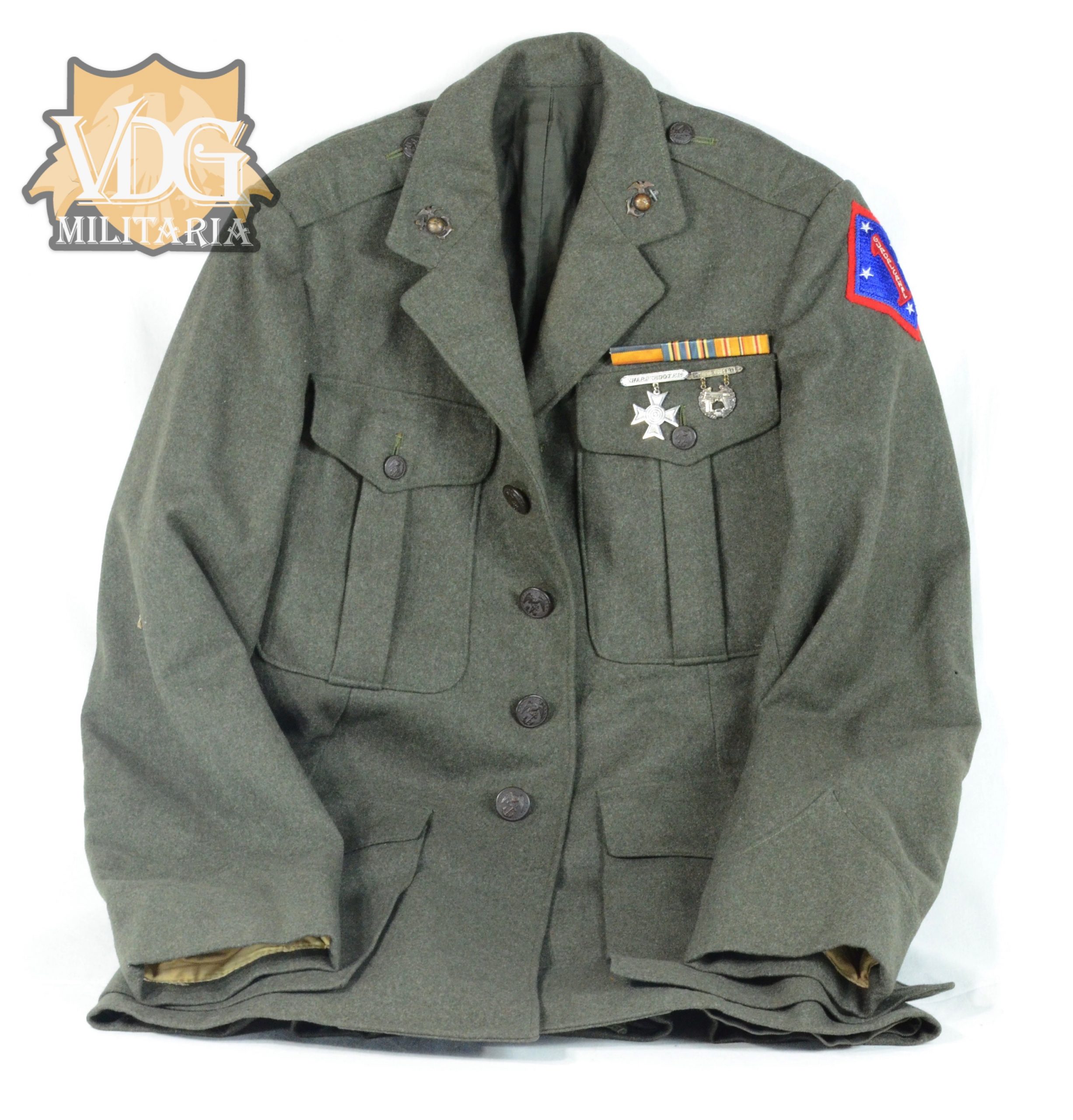 WW2 USMC Blooded 1st Guadalcanal Patched Dress Jacket with Awards