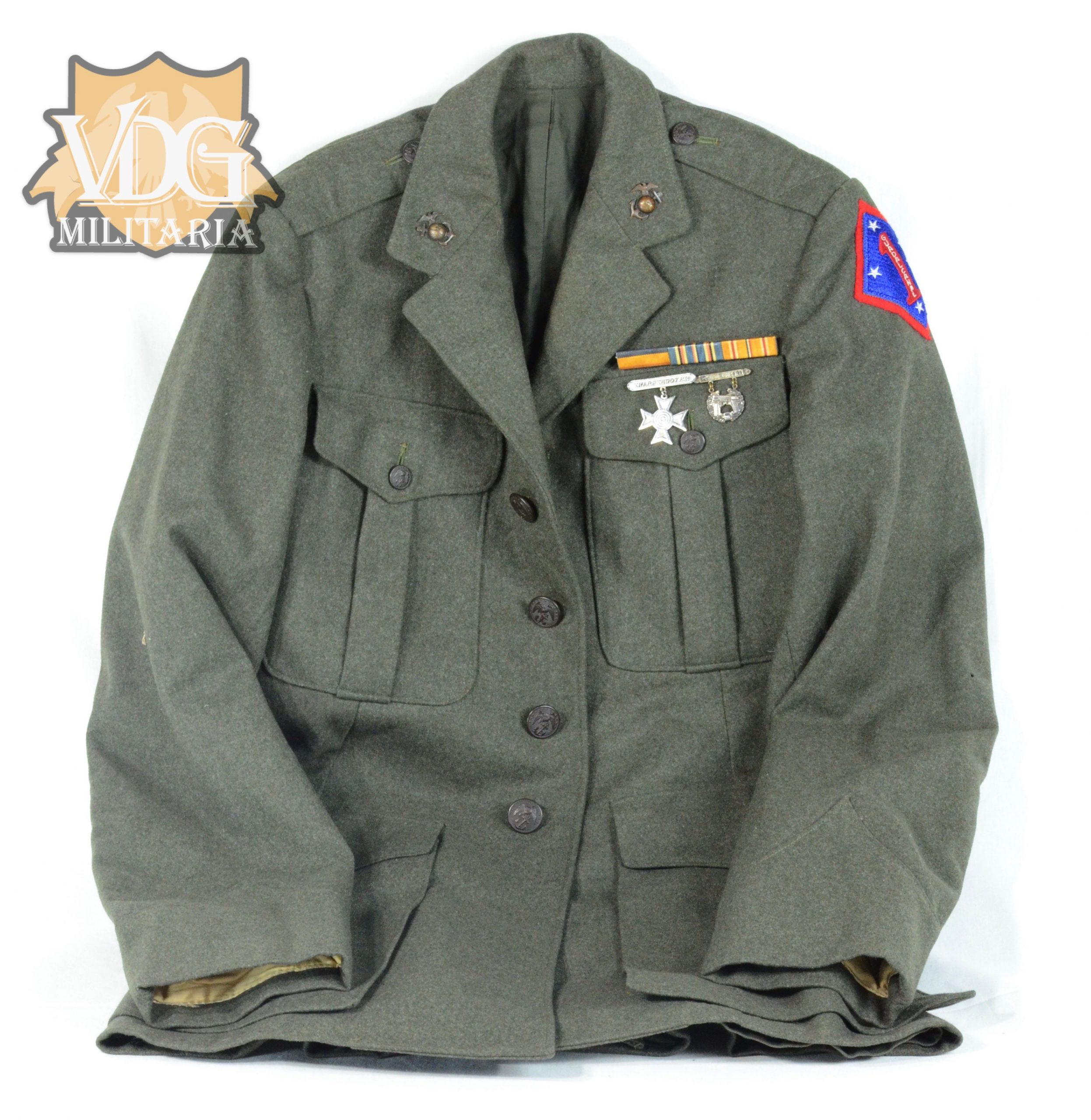 WW2 USMC Blooded 1st Guadalcanal Patched Dress Jacket with Awards - Image 2