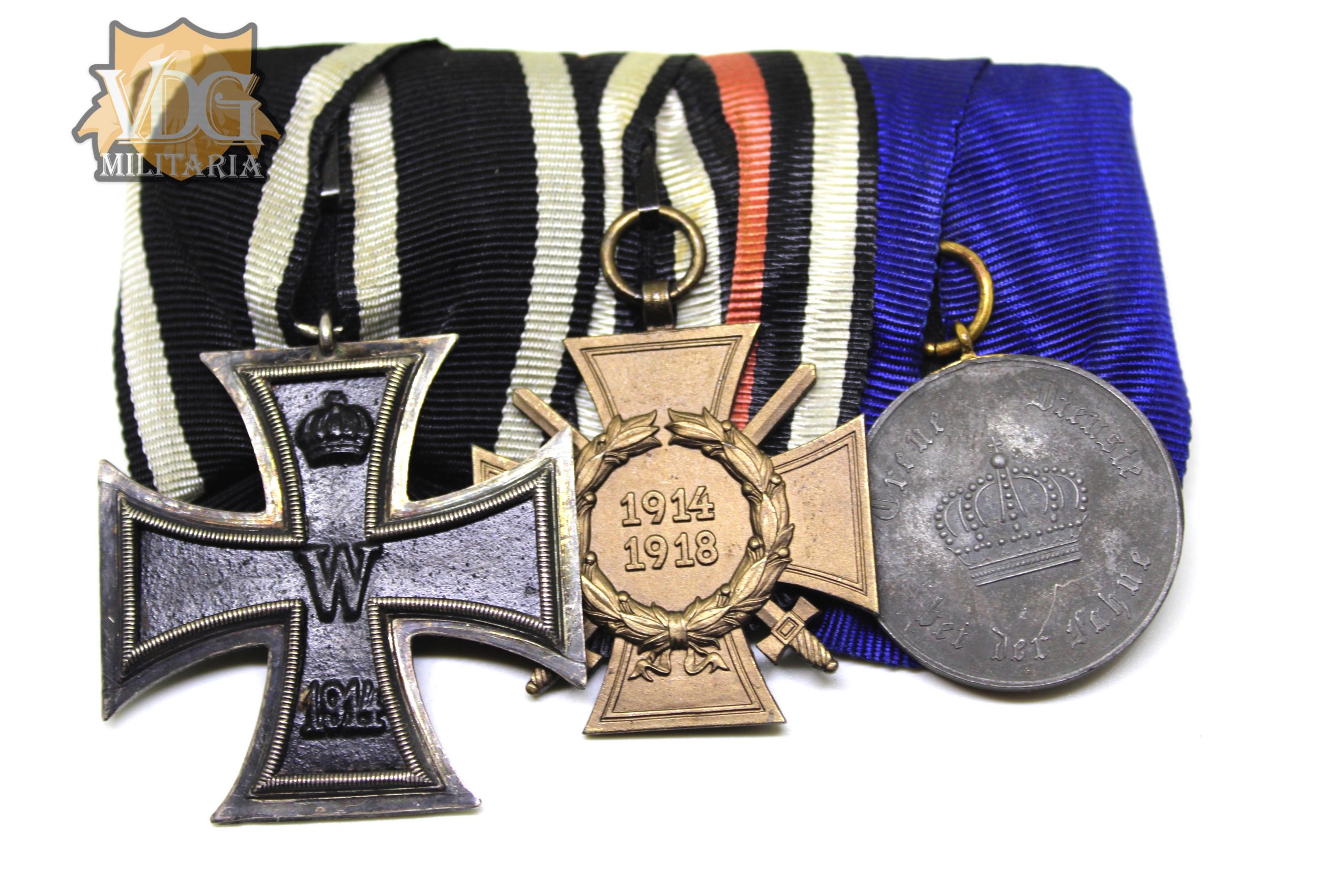 WW1 Imperial German Medal Bar-Iron Cross, Hindenburg Cross & 12 Year Prussian Long Service