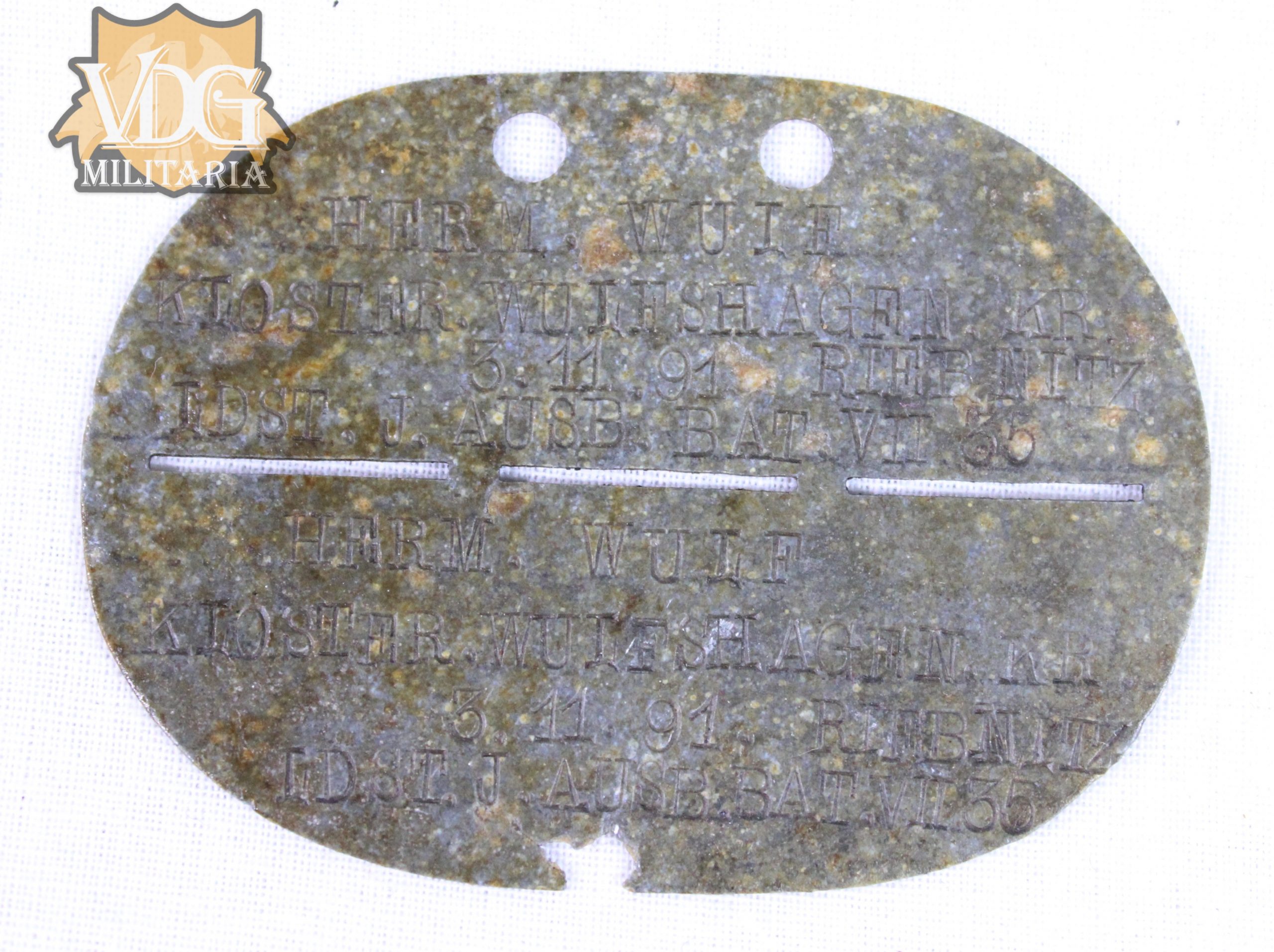 WW1 German Relic Dogtag-Herman Wulf