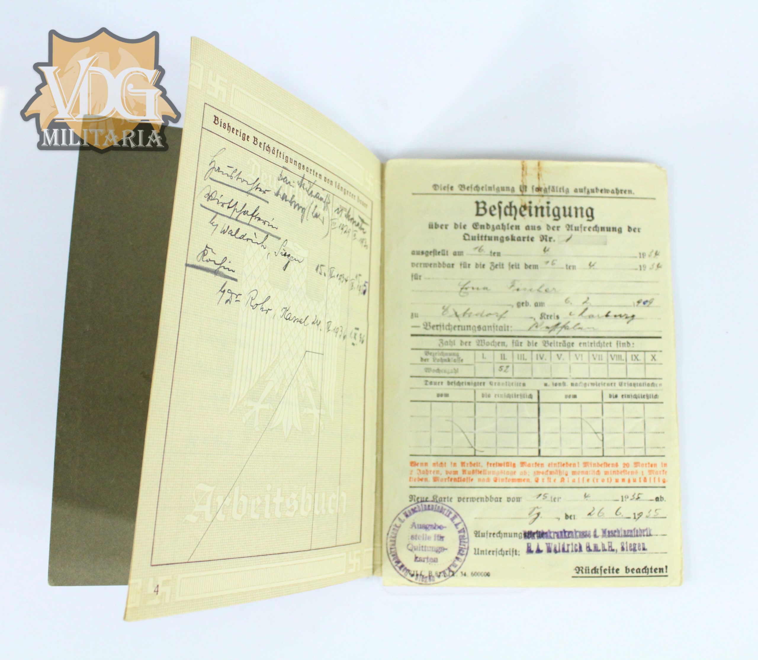 WW2 German Deutches Reich Arbeitsbuch 1936 - Image 5