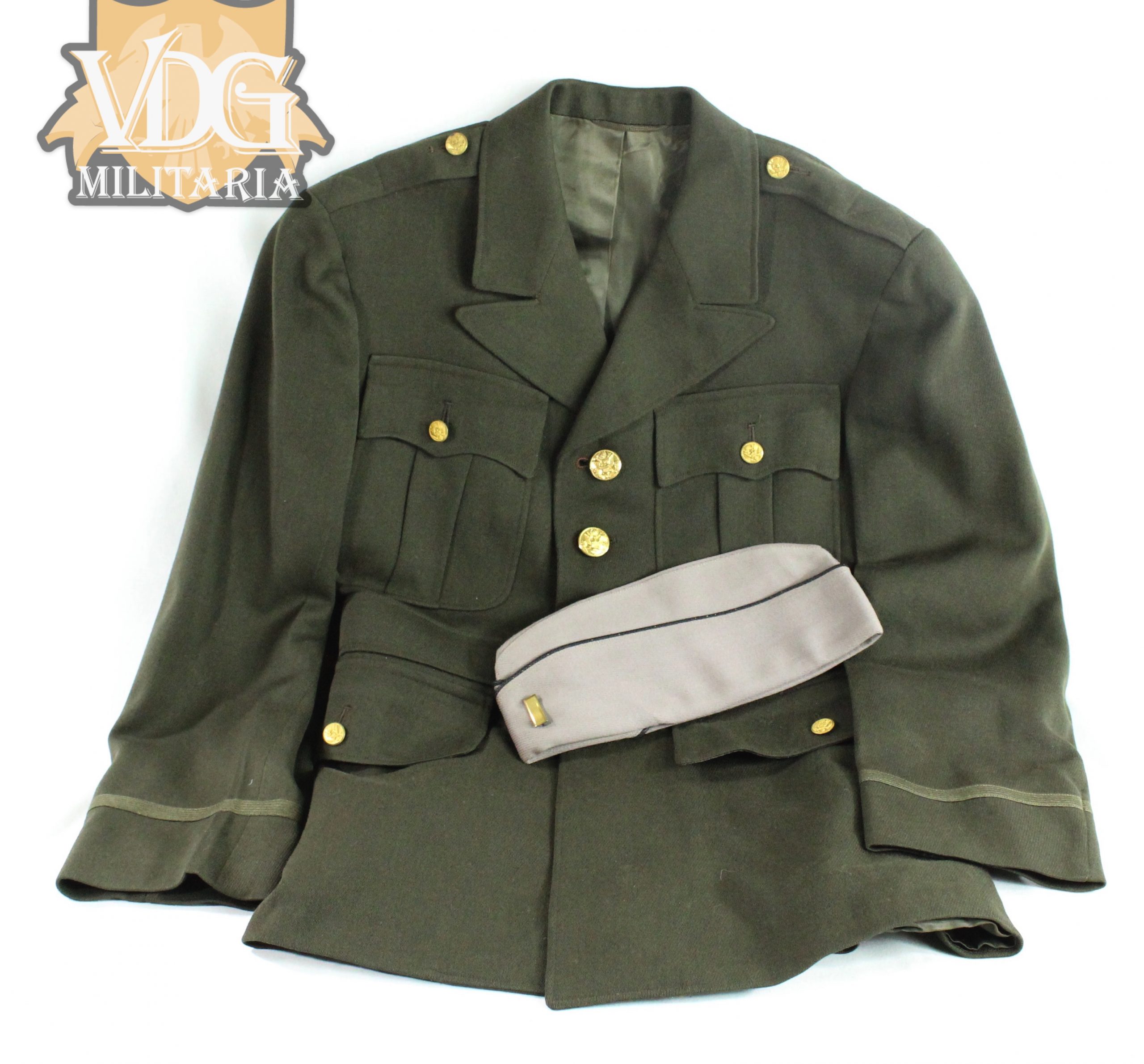 WW2 US Army 2nd Lieutenant Officer’s Class A Dress Jacket by Redman’s Tailors (Houston, Texas) with Size 6 ¾ Pinks Garrison Cap