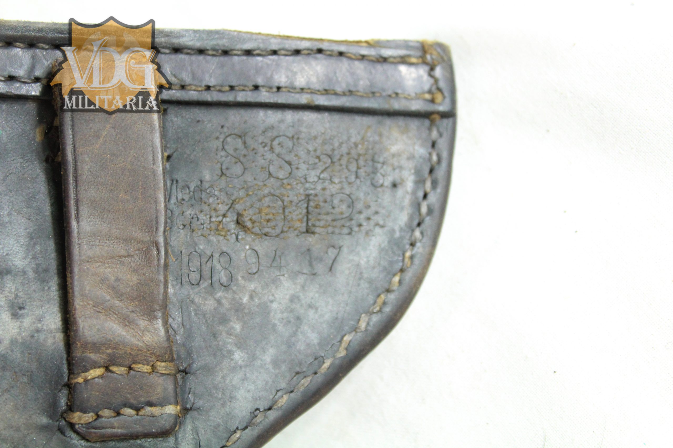 WW1 German Luger P08 Holster Black Leather 1918 Sanitäts-Staffel 298 Marked - Image 4
