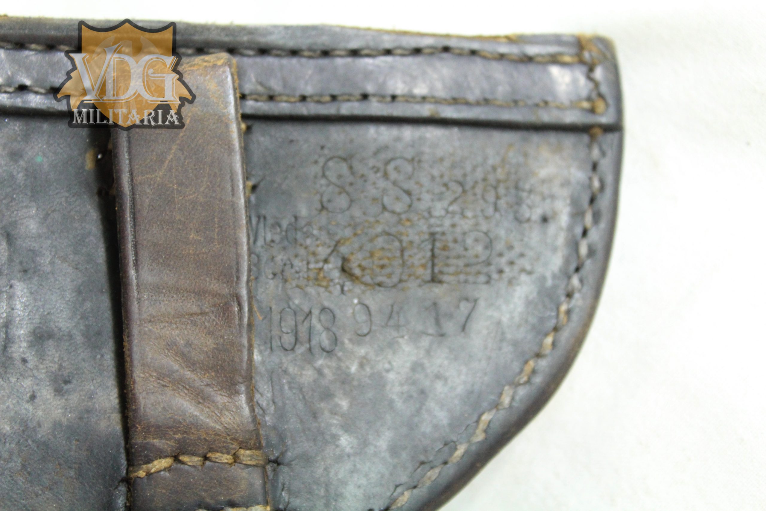 WW1 German Luger P08 Holster Black Leather 1918 Sanitäts-Staffel 298 Marked - Image 5