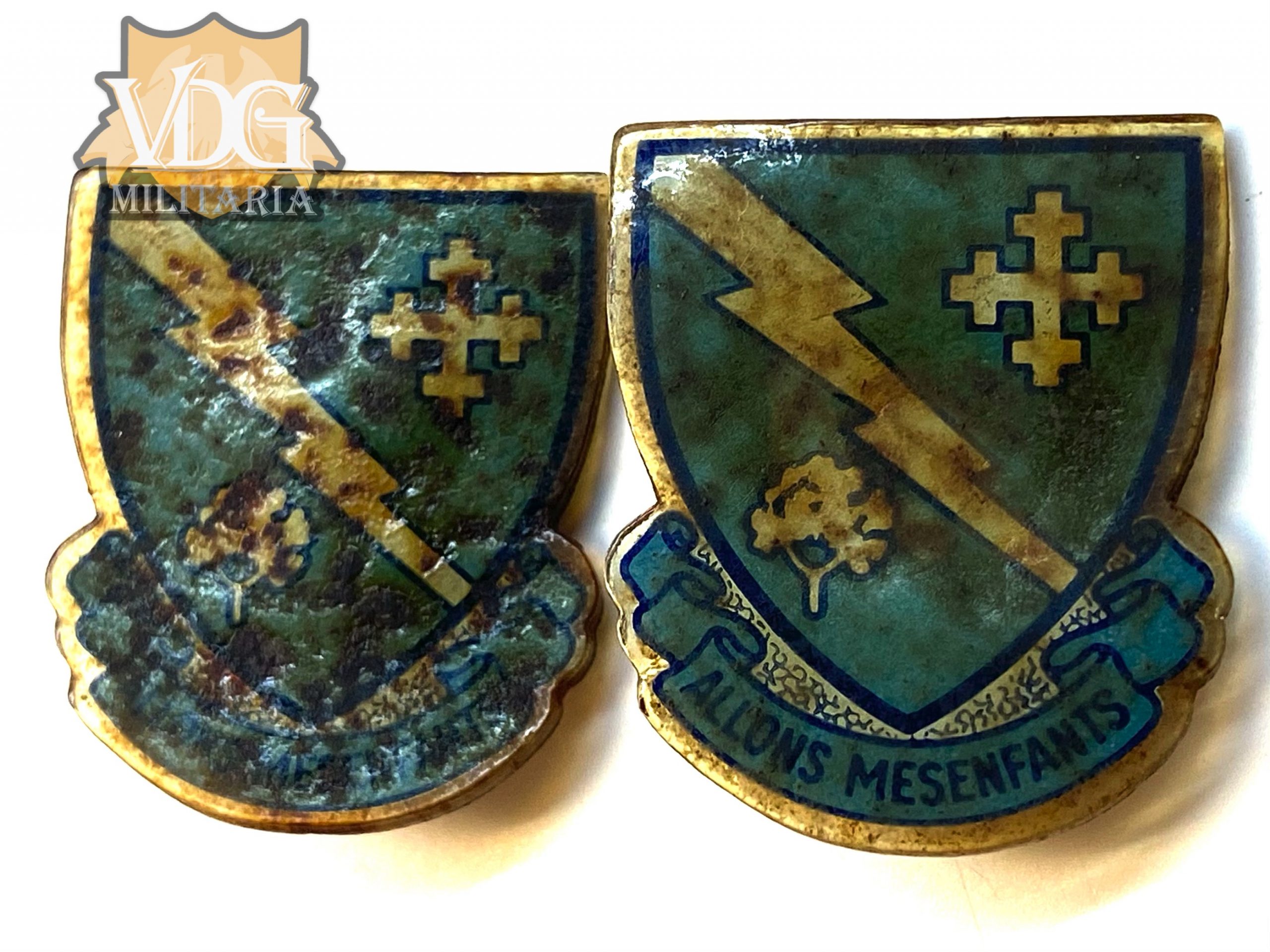WW2 US Army 310th Regiment Unit Crest (Allons Mes Enfants) Rare Plastic Type DI-Whitehead & Hoag