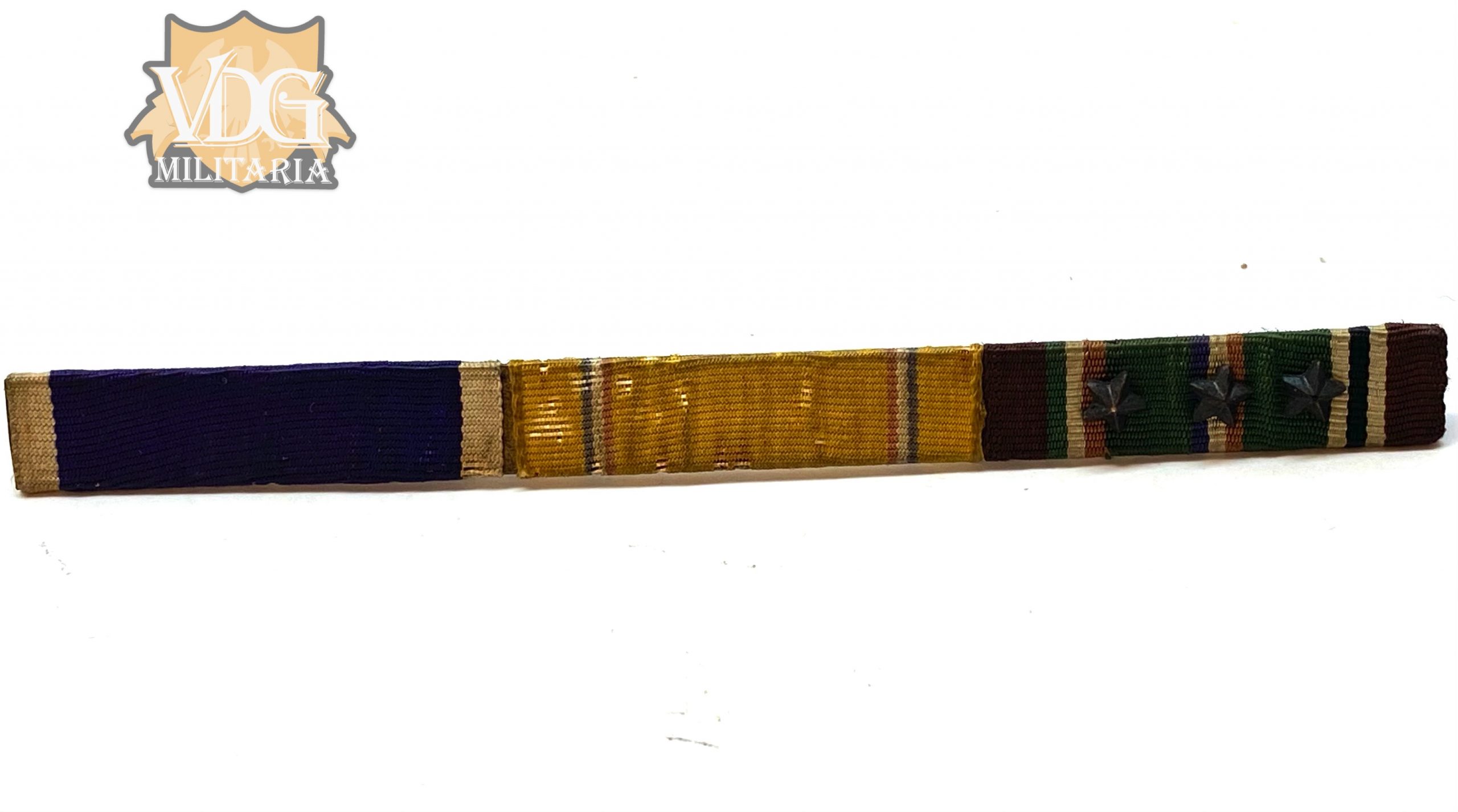 WW2 US Sewn Ribbon Bar-Purple Heart, American Defense & European Campaign with 3 Battle Stars