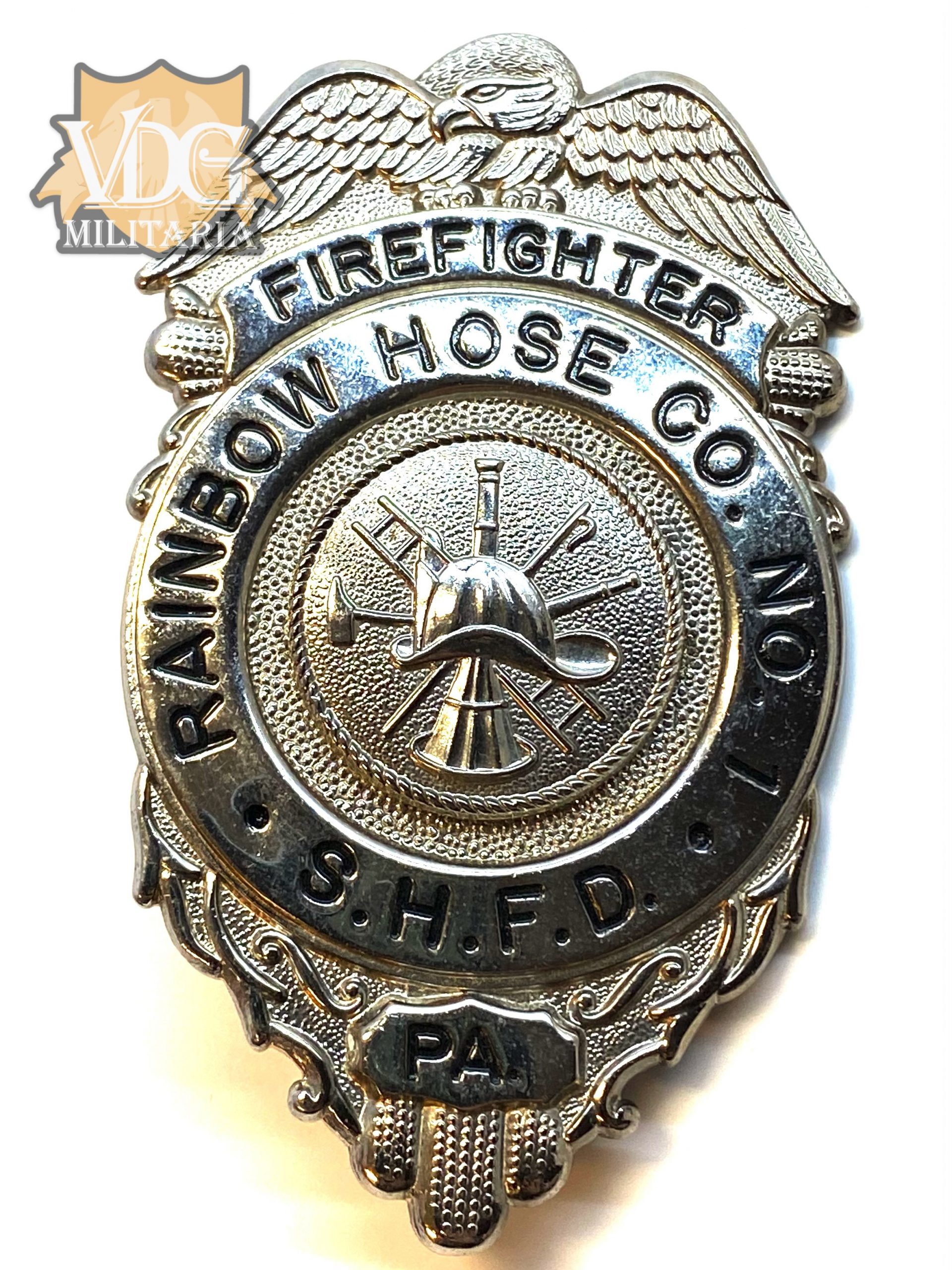 Obsolete Firefighter Rainbow Hose Co. No. 1 S.H.F.D. PA. Badge
